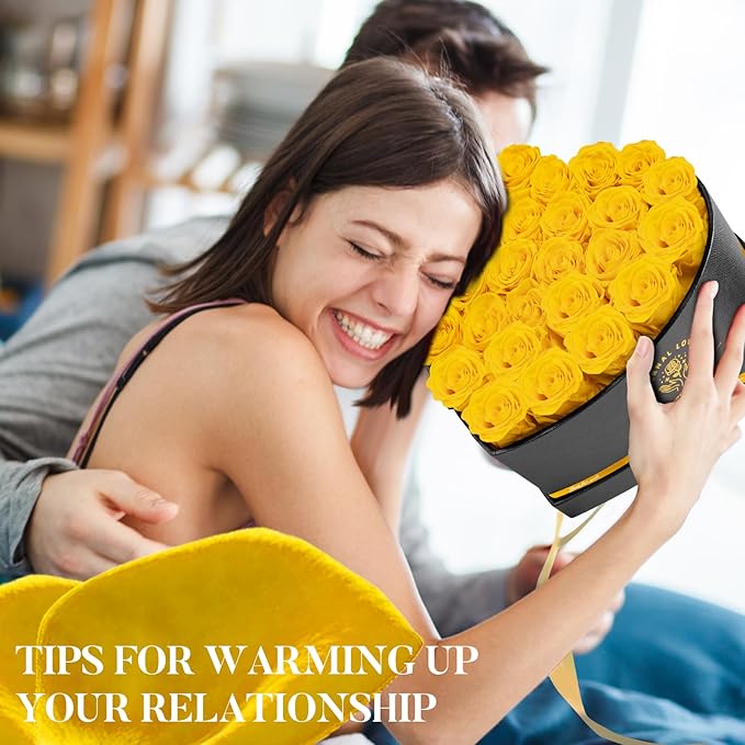 Preserved Rose in Heart Shape Box, 27 Forever Flowers, Eternal Roses, Birthday Gifts for Women, Her, Wife Mother's Day, Yellow