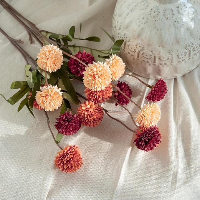 9 pcs Fall Flowers Artificial Pompon Mum - Fake Kiku Flowers Silk Small Mini Chrysanthemum Ball Faux Mum Decor for Autumn Filler DIY Bouquet Centerpieces Arrangements Shower(Multicolor-Fall-9Pcs)