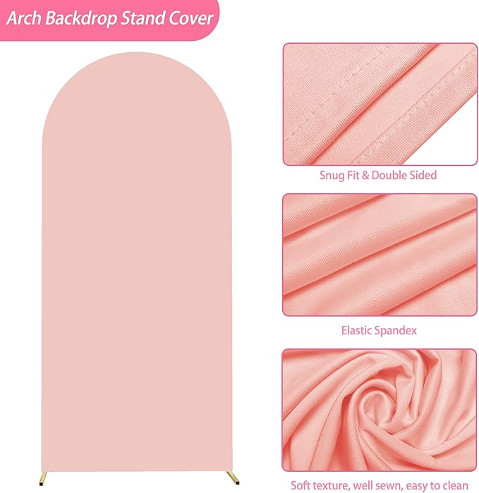 Putros 6ft Metal Arch Stand with Cover Pale Pink Spandex Fitted Wedding Arch Cover and Round Top Chiara Backdrop Stand Set for Birthday Party Baby Shower Decoration
