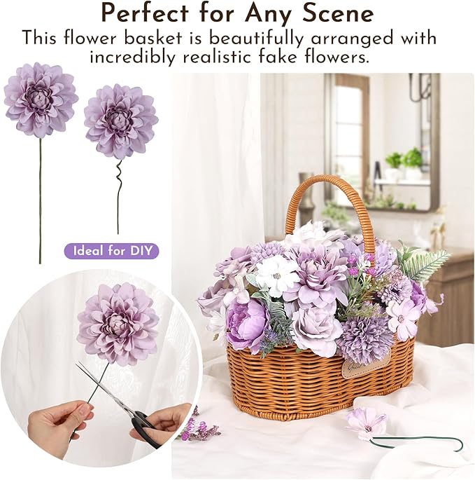 Artificial Flowers Combo Purple Rose Hydrangea Fake Flowers with Stem for DIY Wedding Bouquets Centerpieces Arrangements Bridal Baby Shower Home Decor