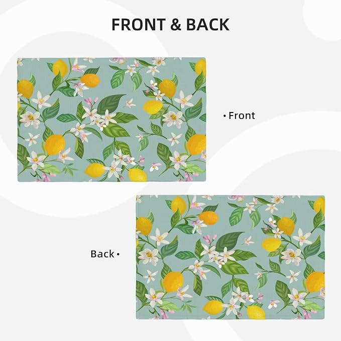 Lemon Linen Placemats Set of 4 Summer Tropical Fruits Floral Placemats for Indoor Outdoor Party Home Desktop Kitchen Dining Room Decor 12x18 Inch