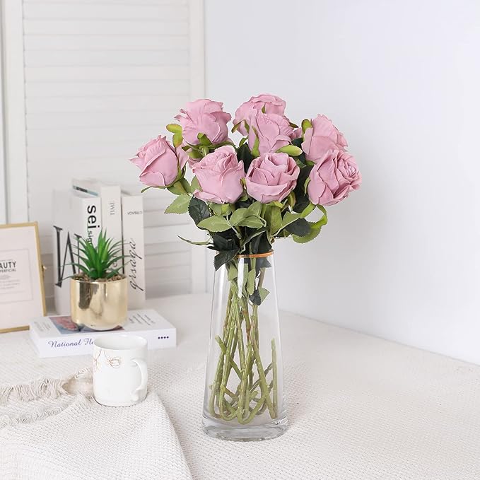 Nubry Artificial Silk Rose Flower Single Stem Lifelike Vintage Fake Rose for Wedding Bouquet Floral Arrangements Home Party Centerpiece Decoration, 10pcs (Vintage Mauve)