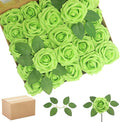 Artificial Flowers Roses Real Looking Foam Fake Roses with Leaves and for DIY Wedding Bouquets Bridal Shower Centerpieces Party Decorations (Green, 200)