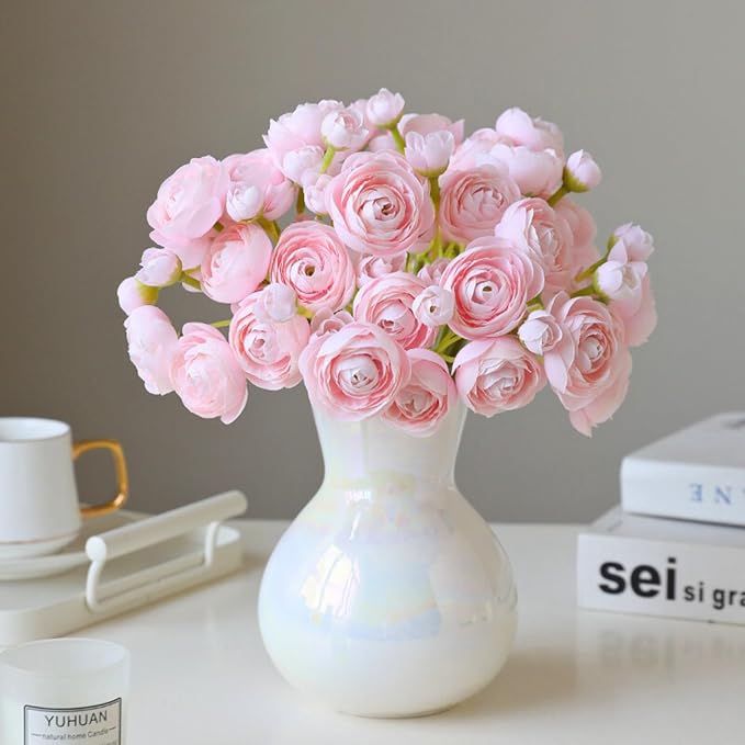 ASTRYAS Ranunculus Artificial Flowers, 18 Pcs Blush Faux Silk Mini Ranunculus Bulk Fake Wedding Filler Flowers for DIY Pink Bouquets, Centerpieces, Bridal Shower Decorations, Pink