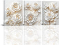 Sepwrol White Flower Canvas Wall Art Modern Abstract Rose Blooming Floral Textured Printing Artwork for Home Bedroom Living Room Wall Decor, 12"x16" 3 Panel (White-3)