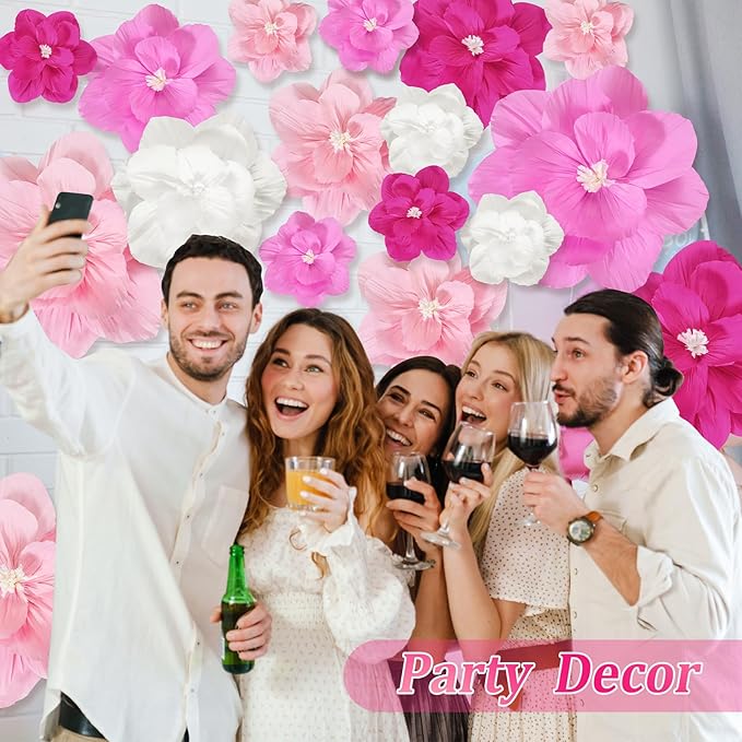 Giant Paper Flowers Artificial Large Paper Flower Decoration for Handcrafted Wall Backdrop Christmas Mexican Wedding Graduation Bridal Shower Birthday Party Supplies(Pink Gradient,18 Pcs)