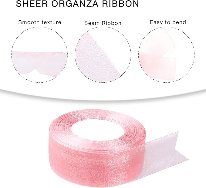 1.5 inch Sheer Organza Ribbon Rose Gold Chiffon Ribbon for Gift Wrapping Christmas Halloween Decoration Wedding Bouquet Crafts 50 Yards