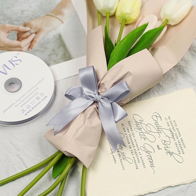 Gray Satin Ribbon, Double Faced 7/8 Inch X 50 Yards Gray Ribbon, Premium Satin Ribbon for Gift Wrapping, Crafts, Hair Bow Making, Sewing, Flower Bouquet, Wedding Party Decor