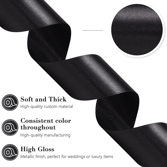 Black Ribbon 1-1/2 Inch, 60 Yards Black Satin Ribbon for Gift Wrapping, Fabric Ribbon for Flower Bouquet Crafts Wedding Christmas Halloween