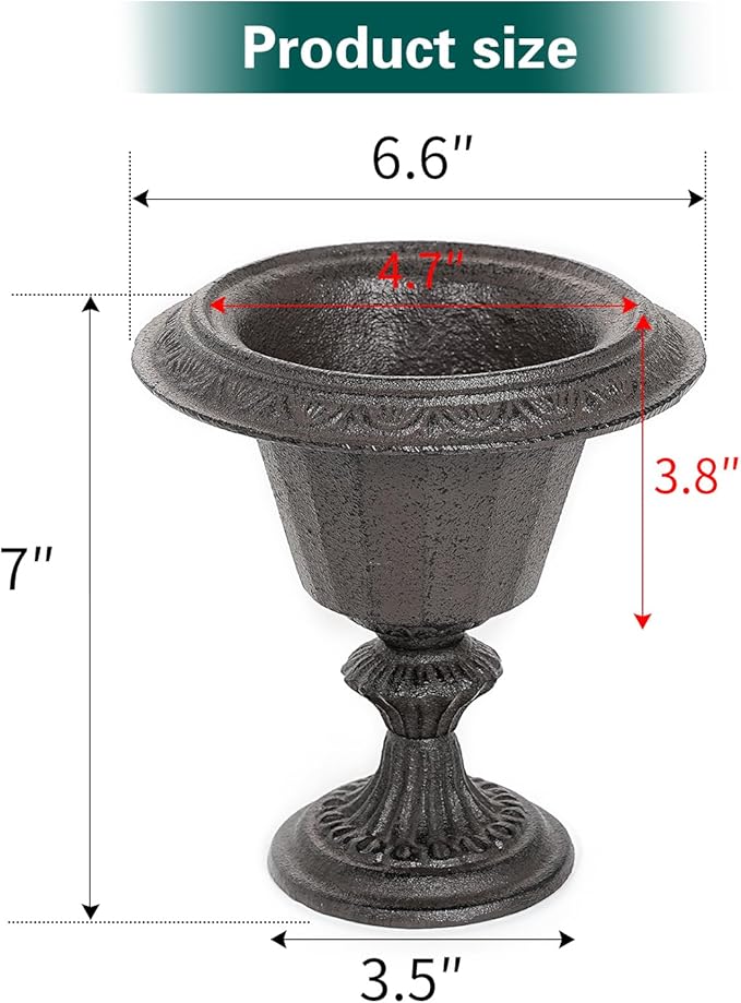 Sungmor Cast Iron Tabletop Flower Vase, Vintage Pretty French Urn Planter Design, 7" Tall 6.6" Wide Decorative Centerpieces Flower Stand Plants Holder, Artificial Flower Arrangements Home Decor