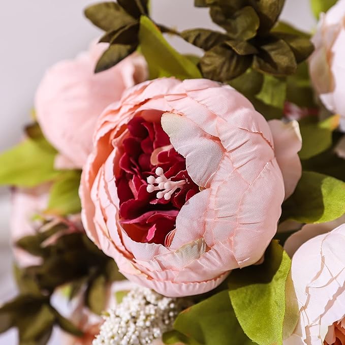 Duovlo Fake Flowers Vintage Artificial Peony Silk Flowers Wedding Home Decoration,Pack of 1 (Light Pink)