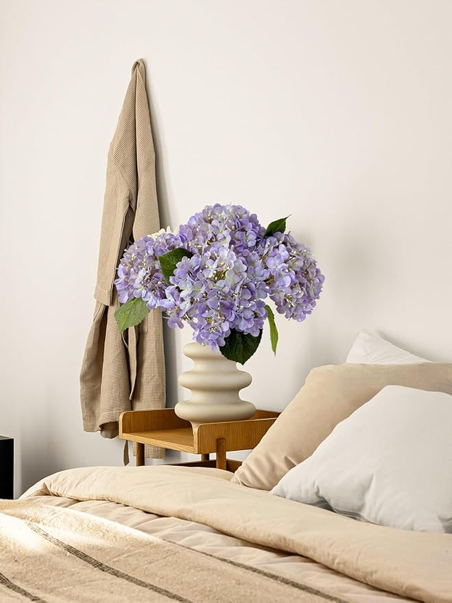 4 Pcs 20'' Real Touch Hydrangeas Artificial Hydrangeas Flowers Light Purple Faux Latex Lifelike Hydrangea for Kitchen Living Room Porch Home Decor Baby Shower Party Wedding Table Centerpiece