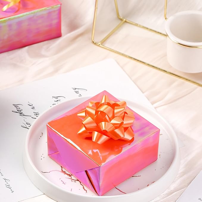 LeZakaa Orange Wrapping Paper Roll - Holographic Iridescent Wrapping Paper for Birthday, Chritsmas, Holiday - 17 inches x 32.8 Feet (47.23 sq.ft.)