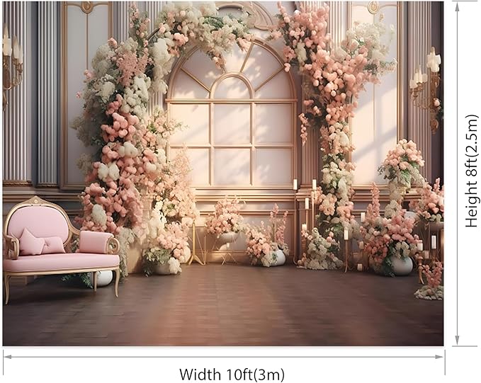AOTOFO 10x8ft Pink Flowers Wedding Backdrop Elegant Rose Blossom Floral Pretty Plant Photography Background for Woman Bride Party Girls Bridal Shower Photo Studio Shoot
