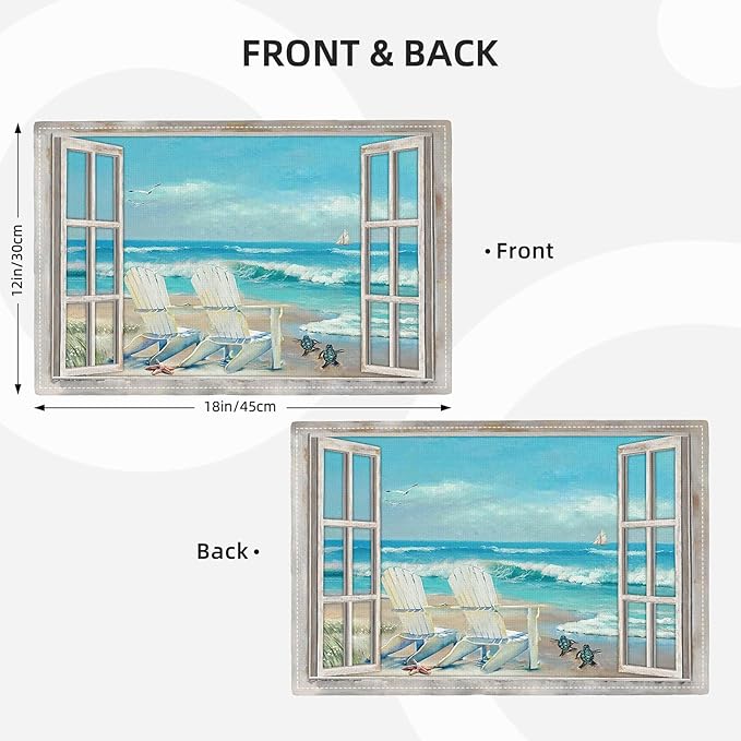 Coastal Beach Placemats Set of 6 Seascape Ocean Table Mats Washable Place Mats for Home Party Indoor Kitchen Dining Table Decoration 12x18 Inch