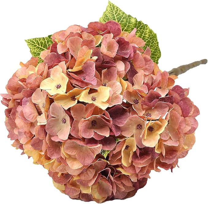 2Bouquets Artificial Fake Flowers Plants Silk Hydrangea Arrangements Wedding Bouquets Decorations Plastic Floral Home Kitchen Garden Party Festival Bar DIY(Champagne-Dusty Pink)