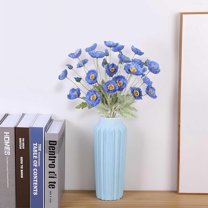 Poppy Flowers Artificial,8PCS Blue Silk Poppy Flowers Faux Poppies with Stem for Wedding Party Table Centerpiece Home Decor(Blue)