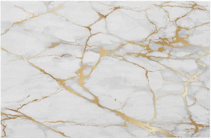 PVC Placemats Set of 4 White Gold Marble Wipeable Table Mats Washable Heat Resistant Non Slip Vinyl Dining Table Mat for Kithen Indoor Outdoor Patio Farmhouse Place Mats Decorative