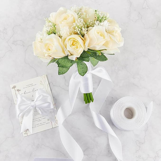 1-1/2 Inches 100 Yards White Satin Ribbon, Solid Fabric Ribbon Roll for Flower Bouquets, Gift Wrapping, Wedding, Handmade Crafts