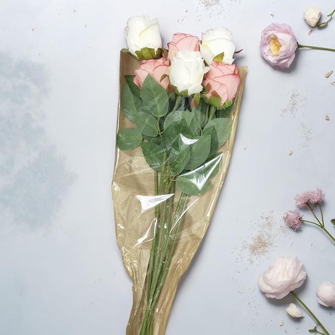 50pcs Waterproof Kraft Flower Bouquet Wrapping Paper Sleeves - Tear-Resistant Clear Window Sleeves for Wedding, Florist, Valentine's Day (18x9.8 Inch, Multi-Stem)