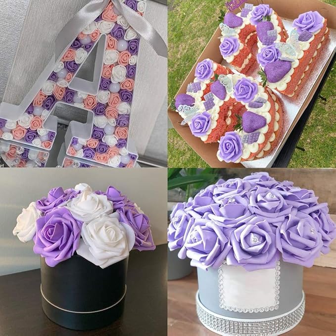 IPOPU Artificial Rose Flower Heads, 100 Pcs Real Looking Purple Foam Fake Roses for DIY Wedding Baby Shower Centerpieces Arrangements Party Tables Home Decorations (Purple 1, Stemless)