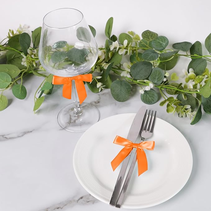 50 PCS Orange Twist Tie Bows 2.5" Satin Ribbon Bows Decor for Gift Wrapping Craft Treat Bags Cake Pop Basket, Wedding Baby Shower Birthday Party Favors