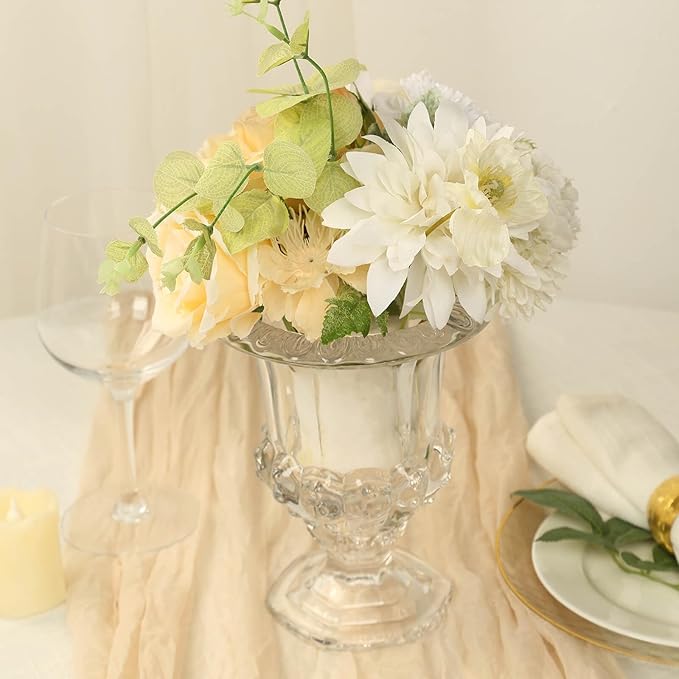 Efavormart 2 Pack Clear Glass Flower Vases in Classic Roman Urn Style, Mini Pedestal Vase Table Centerpieces - 8"