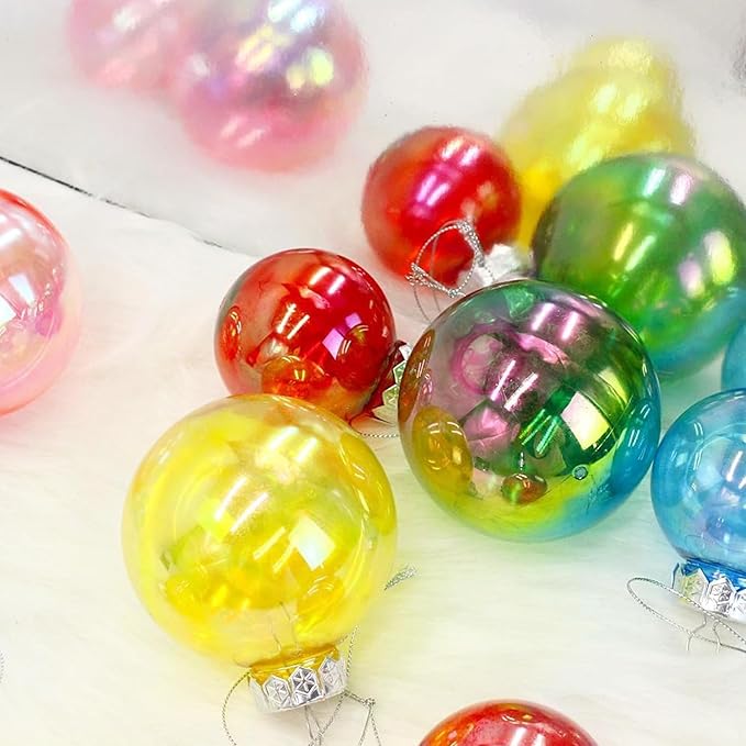 60MM Iridescent Plastic Ball - 12PCS Xmas Ornament Balls Set, Plastic Iridescent Decorative Hanging Ornaments for Xmas Tree Wedding Valentine's Day Party Decorations(Multicolored)