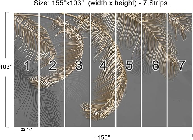 Wall Mural - 3D Wallpaper Decoration, Grey Palm Leaf, 155" x 103" (Not Self-Adhesive)
