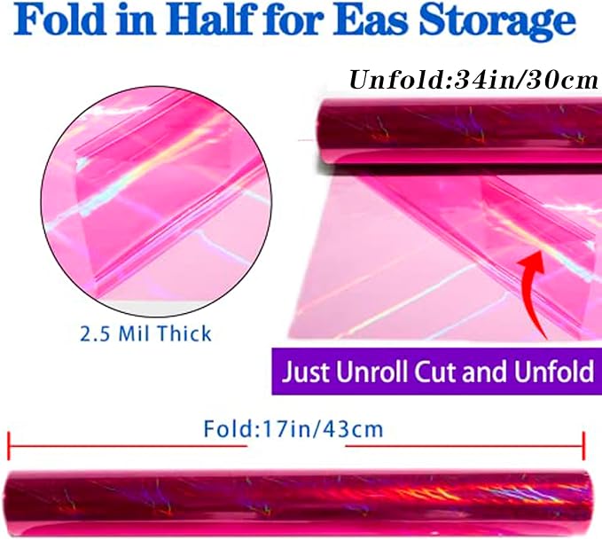 CMFYHM Iridescent Pink Cellophane Wrap Roll I 34 In Wide X 100 Ft Long I Colorful Cello Perfect For Baskets,Gifts, Treats,Birthday Holiday Wedding Floral, Party Arts Crafts Decoration (Pink)