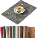 UnivoColors Washed Cowhide Pattern PU Leather Placemats Set of 6 Heat Resistant Kitchen Table Mats, Waterproof Wipeable for Party Decoration(Grey)