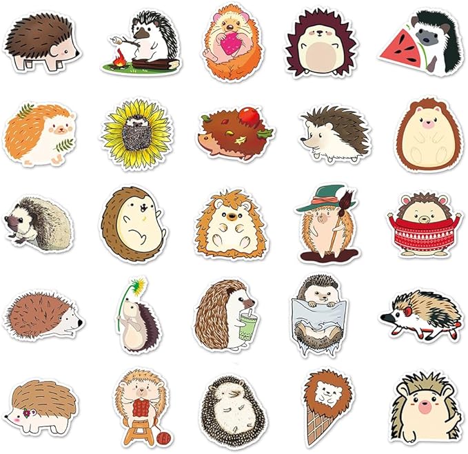 Hedgehog Stickers for Teens Boy Girls Kids|50 Pcs|Cute Vinyl Waterproof Stickers for Laptop Computer Phone Luggage Flasks Water Bottle Bike Car Notebook Tablet,Cartoon Animals Decals Pack(Hedgehog)
