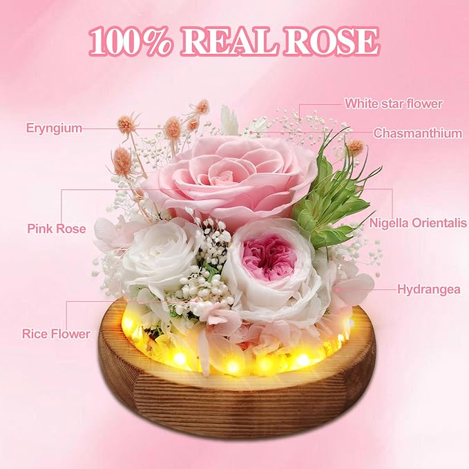 Preserved Rose Forever Flowers in Glass Dome Gifts for Women, Long-Lasting Real Flowers，Red Eternal Rose Birthday Gifts for Mom Valentines Day Anniversary for Wife Girlfriend