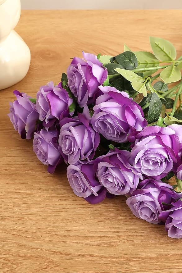 Luyue 10PCS Artificial Roses Flower with Stems Slik Fake Flowers Bouquet Realistic Long Stem Faux Rose for Valentines Day Wedding Home Decor