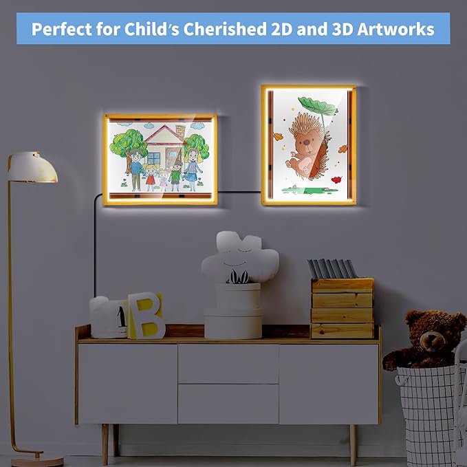 Dried Flower Shadow Box with LED Light | Changeable Artwork Display & Storage Frame | Wall-mounted & Tabletop Photo Album Display Frame (Orange)