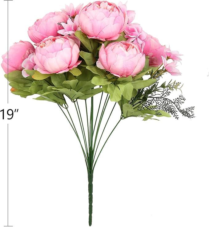 Flojery Silk Peony Bouquet Vintage Artificial Peonies Flower for Home Wedding Party Decor (1pcs, New Spring Rose Pink)