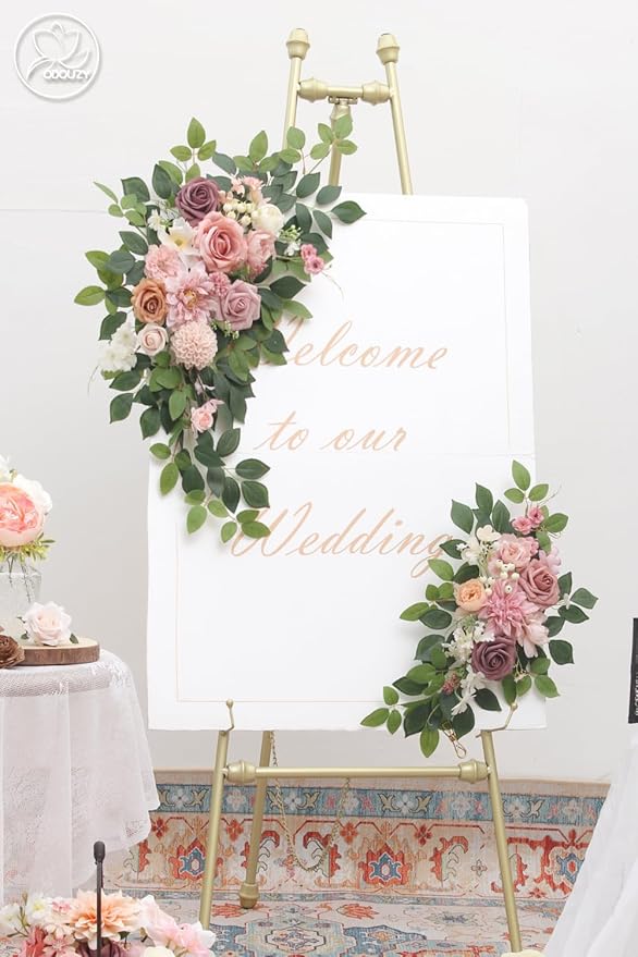 Pack of 2 Wedding Arch, Artificial Flowers, Wedding Decor，Flower Garland Be Suited to Banquet, Party, Reception Entrance Welcome Sign and Background Decoration (Dusty Pink)…
