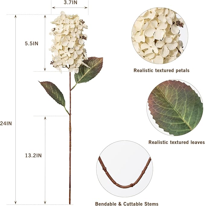 Fake Flowers Hydrangea Silk Flowers With Stems White Flowers Fake Flowers In Vase Hydrangea Artificial Flowers Winter Flowers Artificial For Decoration Vase Decor 24"（Cream Color）8PCS Wthout Vase