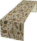 Vintage Woodland Mushroom Table Runner, Rustic Forest Green Plants Wild Mushroom Ferns Daisy Print Kitchen Dining Table Runners for Indoor Outdoor Home Party Holiday Decor, 13x70inch