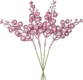 DearHouse 14 Pack Christmas Glitter Berries Stems, 7.8Inch Artificial Christmas Picks for Christmas Tree Ornaments, DIY Xmas Wreath, Crafts, Holiday and Home Decor (Pink)
