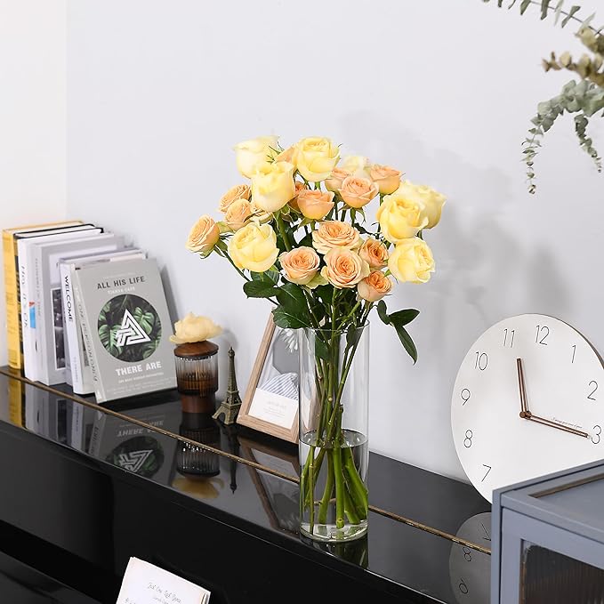 Clear Flower Vase, Non-breakable Vases, 6" W x 6" H, Acrylic Vase, Aesthetic Room Decor Cylindrical Modern Flower Vases for Table Centerpiece, Home Decor, Women Floral Arrangement Gift