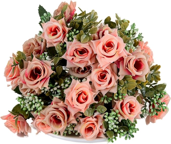 KAOYOO 4 PCS Artificial Rose Bouquet Short Stems for DIY Wedding Decoration Bridal Bouquet Home Decorations(4-PCS)