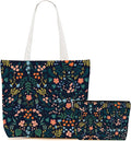 Aesthetic Floral Tote Bag Makeup Bag Flower Decor Gifts for Girls Christmas Shopping Grocery Bags Cosmetic Bags