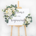 2pcs Wedding Arch Flowers,Wedding Artificial Sign Flower,Welcome Easel Door Decor Wall swags for Reception Backdrop Table Decorations Welcome Sign (Champagne White)