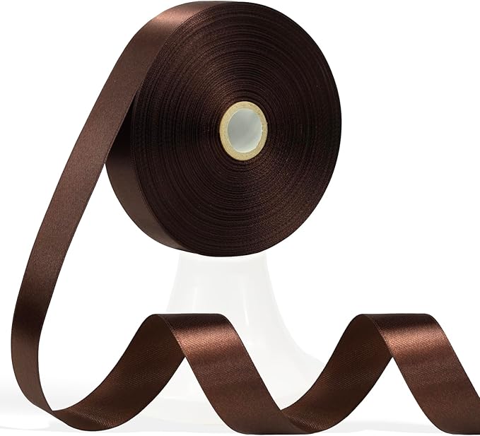 60 Yards Brown Satin Ribbon 3/4 Inch, Solid Polyester Fabric Ribbon for Gift Wrapping, Crafts, Flower Bouquet, Wedding, Baby Shower, Festival, Christmas, Halloween