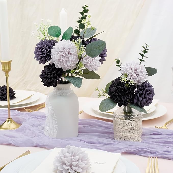Artificial Flowers, 50pcs Realistic Artificial Rose for DIY Wedding Bouquets Centerpieces Arrangements, Gradient Violet Shades Dahlia Flowers with Stem for Bridal Shower Party