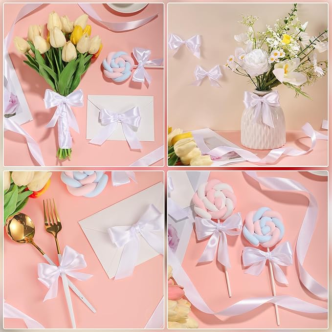 White Ribbon 1 Inch 50 Yards White Satin Ribbon for Crafts DIY Hair Chair Cheer Bows Christmas Bedroom Decor Gift Wrapping Wedding Invitation