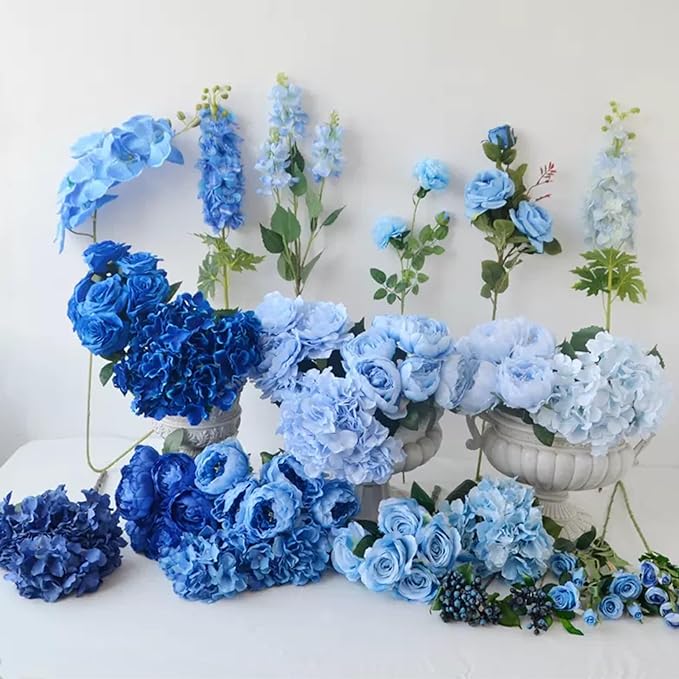 FagusHome 25 Pcs Silk Peony Artificial Flower Heads 4 inch Fake Peony Flowers Heads with Stems Artificial Peony Flower Heads in Bulk Wholesale for Wedding Home Decor (Light Blue)