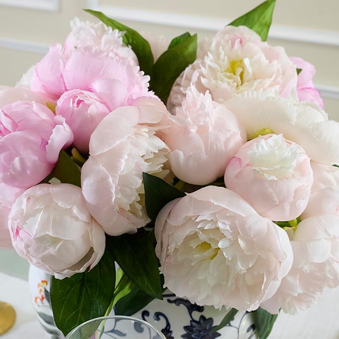 Peonies Artificial Flowers, Silk Pink Peony 2 Bouquets for Wedding, Faux Peony Flowers, Real Touch Peonies,Silk Flower Bouquet Peony Gift Box (Pink)