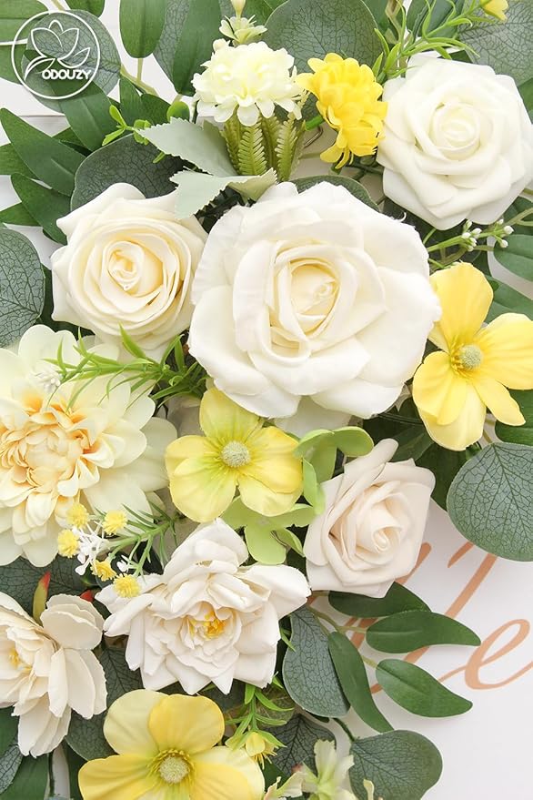 Pack of 2 Wedding Arch Decorations Artificial Hanging Flowers Floral Swag for Wedding Welcome Sign Backdrop Balloon Arch Home Party Bridal Ceremony Reusable(Yellow)